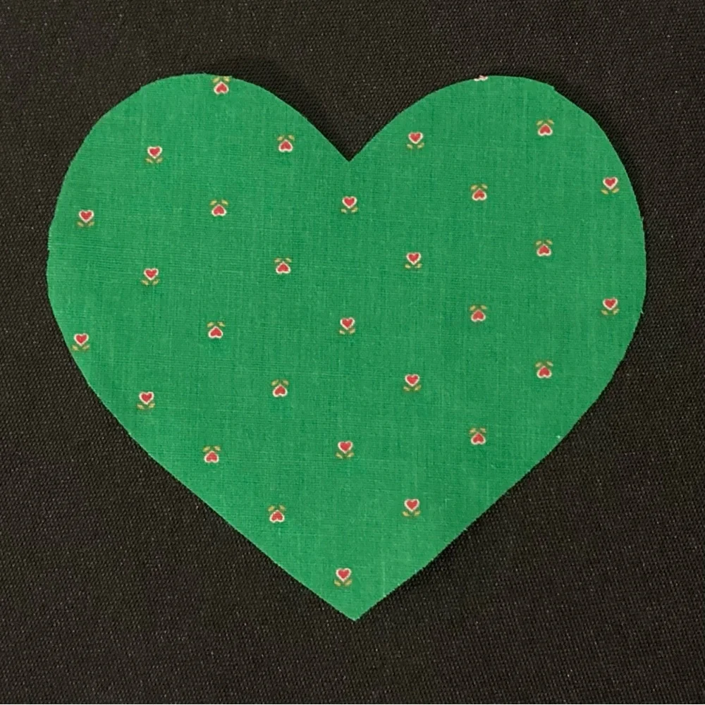Vintage 1990s Set of 9 Green Floral Heart Shaped Fabric Scraps 5” x 4.5”